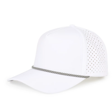 Buy white Lightforge Rope Baseball 5 Panel Hat Waterproof Polyester Laser Cut Perforated
