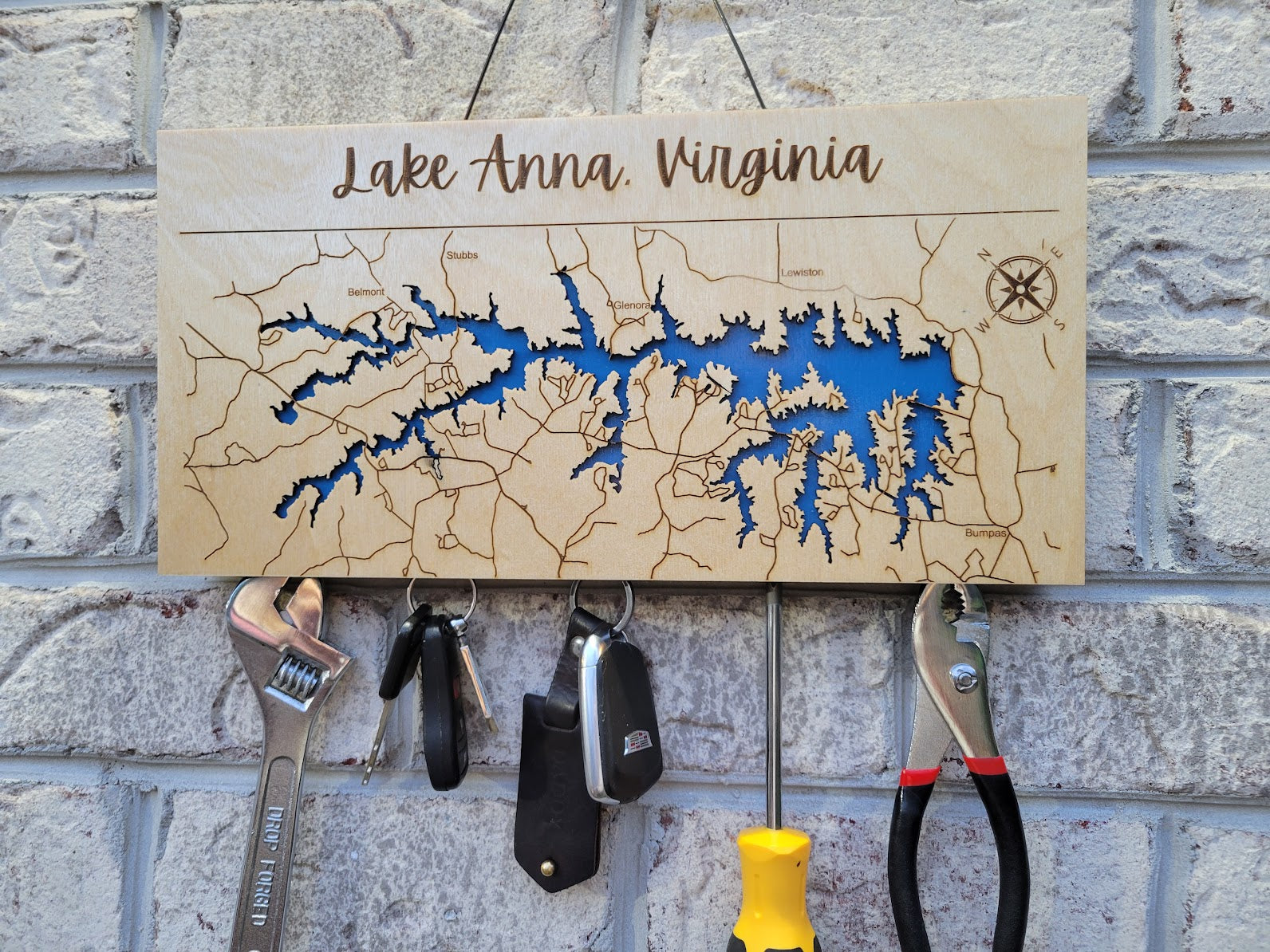Magnetic Key Holder For Wall, Custom Wooden Location Map image 3