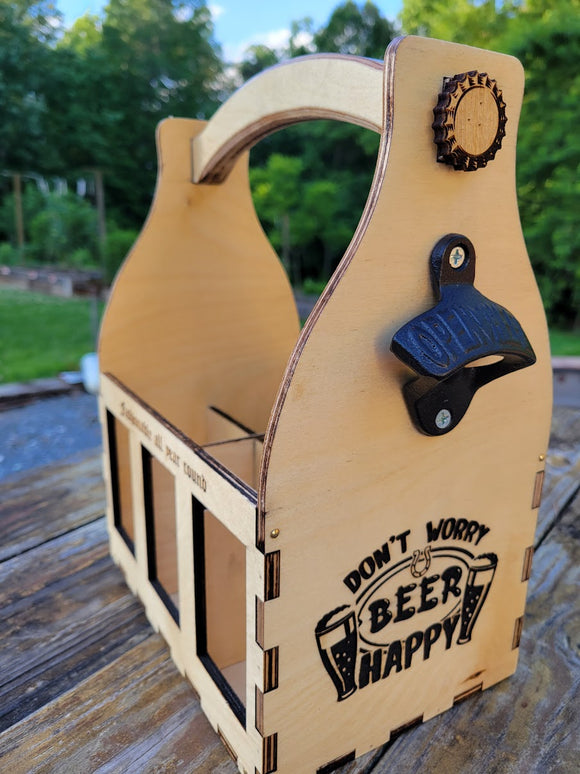 Personalized Wood Beer Caddy with Bottle Opener
