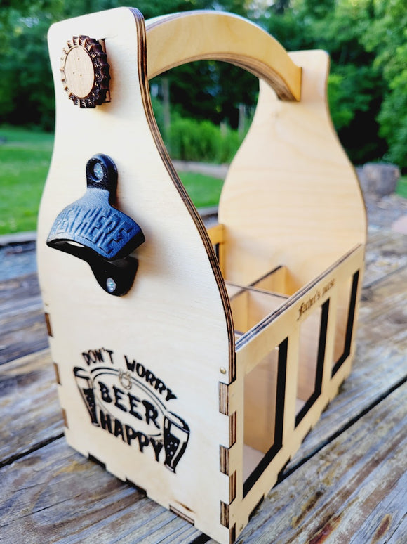 Personalized Wood Beer Caddy with Bottle Opener