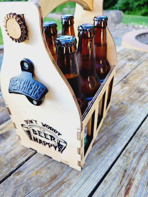 Personalized Wood Beer Caddy with Bottle Opener
