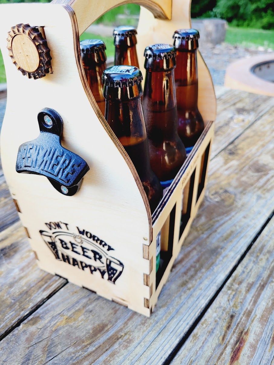 Personalized Wood Beer Caddy with Bottle Opener