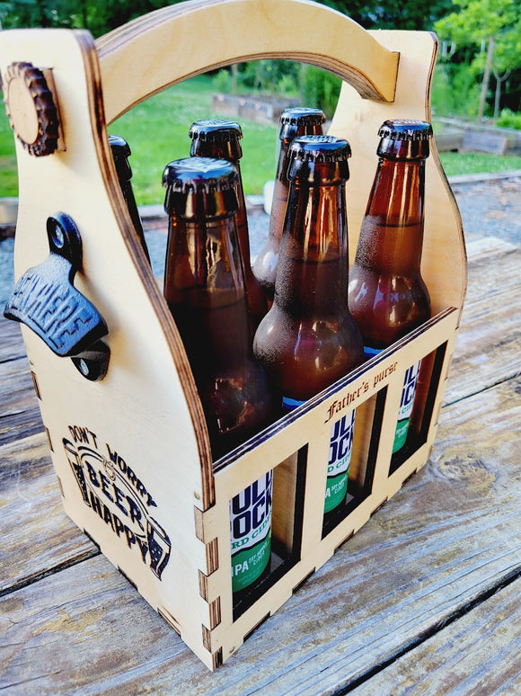 Personalized Wood Beer Caddy with Bottle Opener