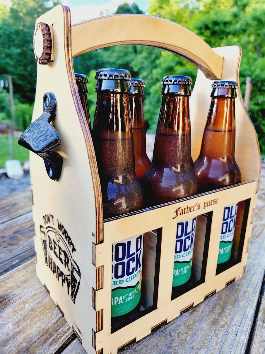 Personalized Wood Beer Caddy with Bottle Opener