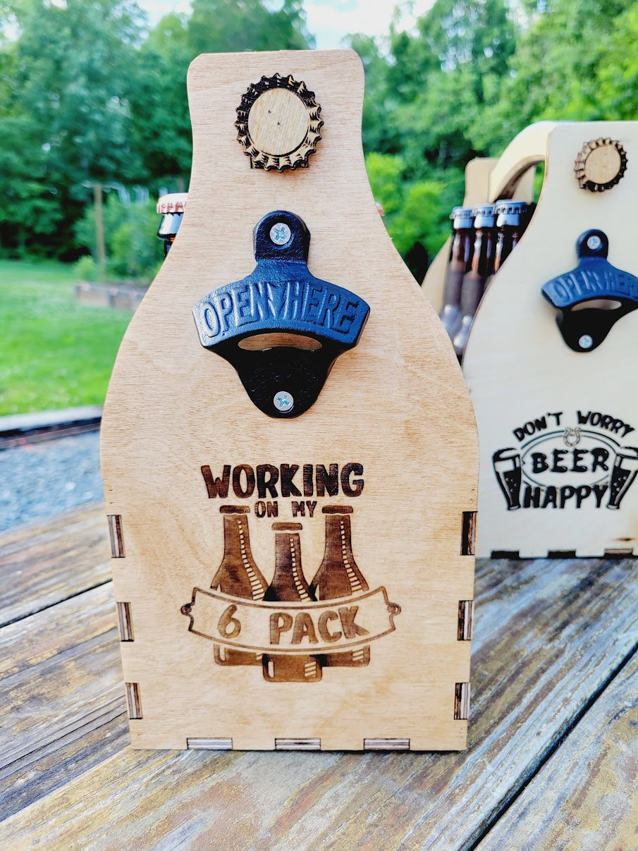 Personalized Wood Beer Caddy with Bottle Opener