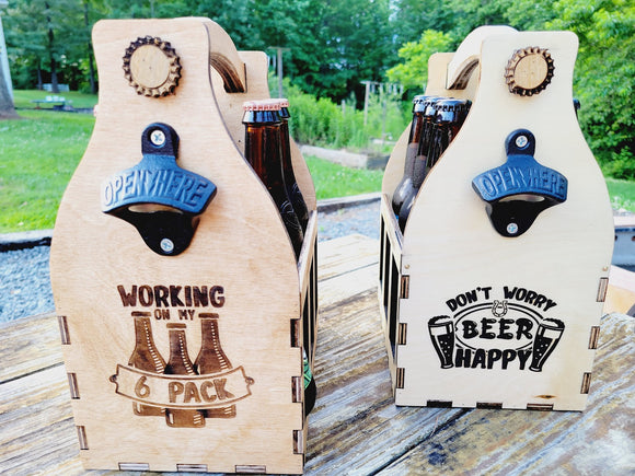 Personalized Wood Beer Caddy with Bottle Opener
