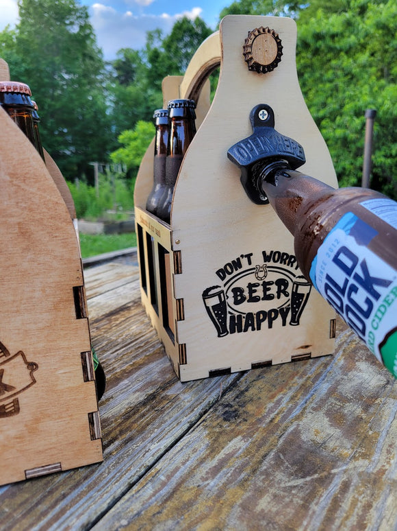 Personalized Wood Beer Caddy with Bottle Opener