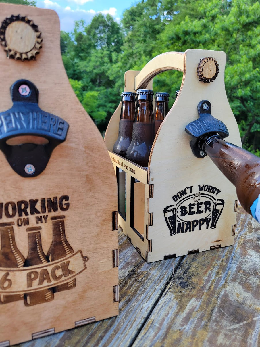 Personalized Wood Beer Caddy with Bottle Opener