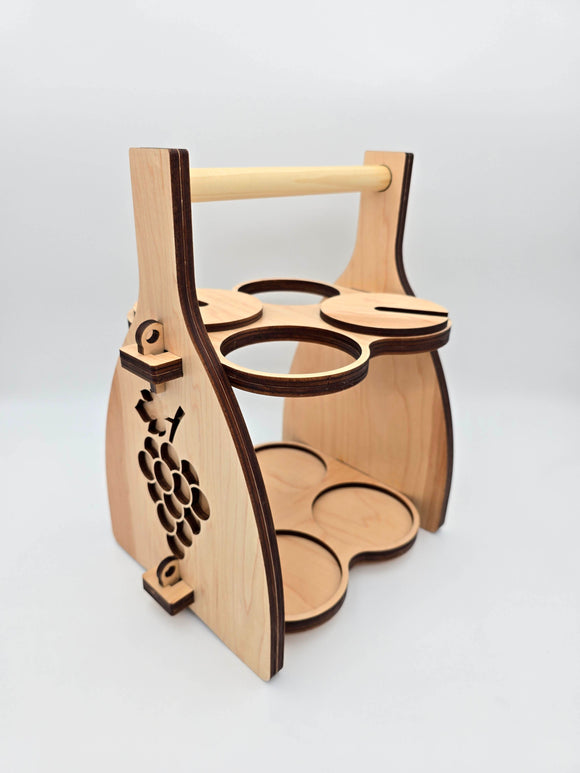 Handcrafted Wooden Wine Carrier with glass holder