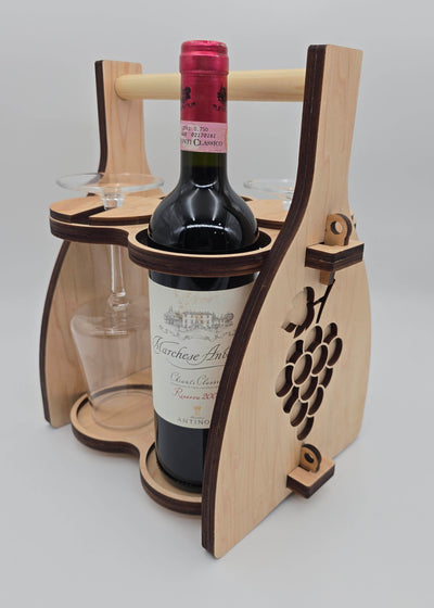 Handcrafted Wooden Wine Carrier with glass holder - 0