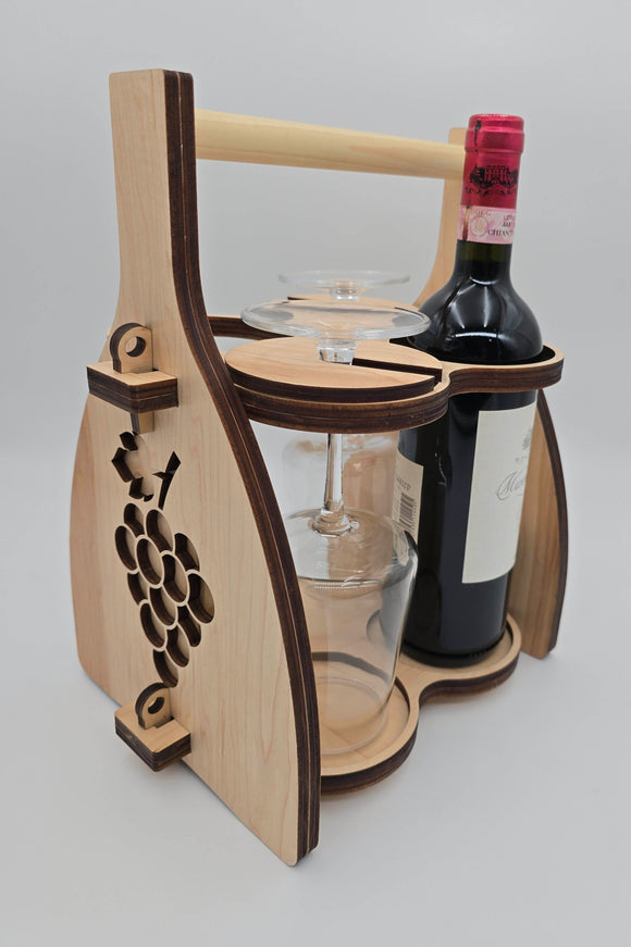 Handcrafted Wooden Wine Carrier with glass holder