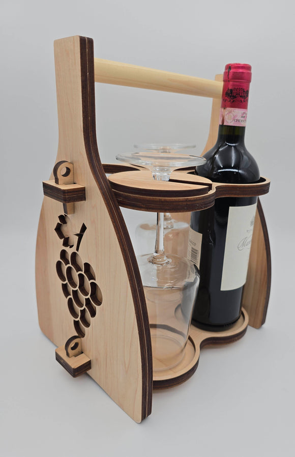 Handcrafted Wooden Wine Carrier with glass holder
