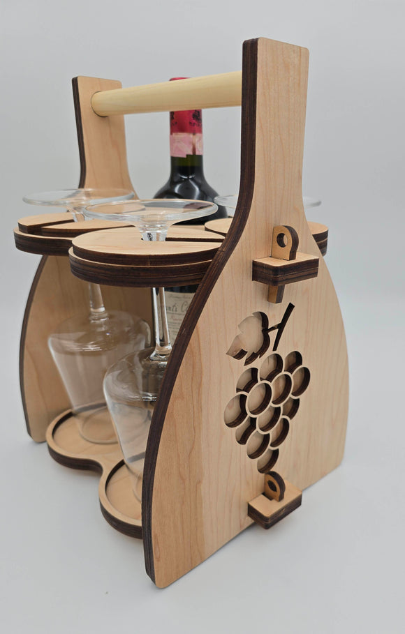 Handcrafted Wooden Wine Carrier with glass holder