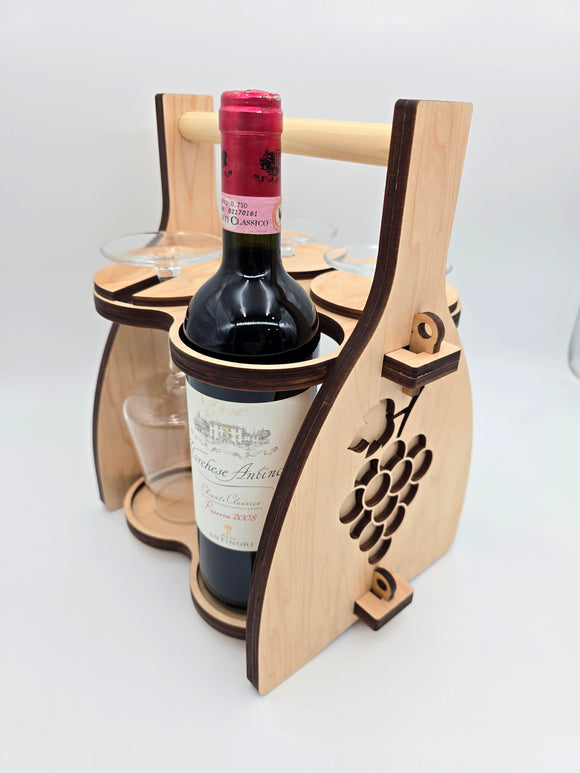 Handcrafted Wooden Wine Carrier with glass holder