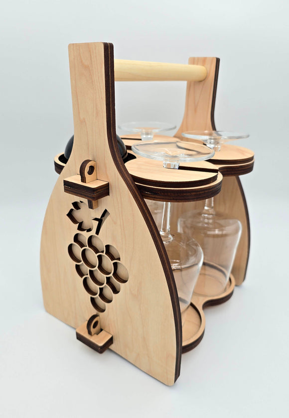 Handcrafted Wooden Wine Carrier with glass holder