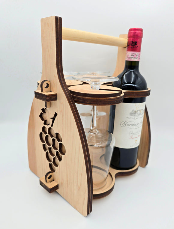 Handcrafted Wooden Wine Carrier with glass holder