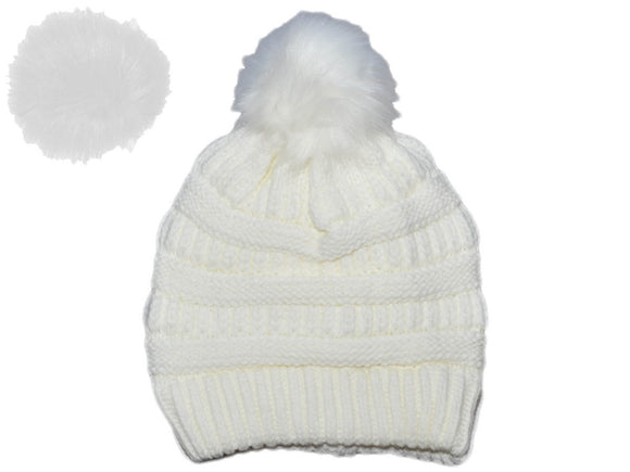 Winter Beanie W/Removable Fur Pom-Pom - Warm Knit Soft Ladies Beanie Hat - 5366 image 4
