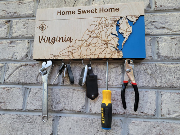 Magnetic Key Holder For Wall, Custom Wooden Location Map image 2