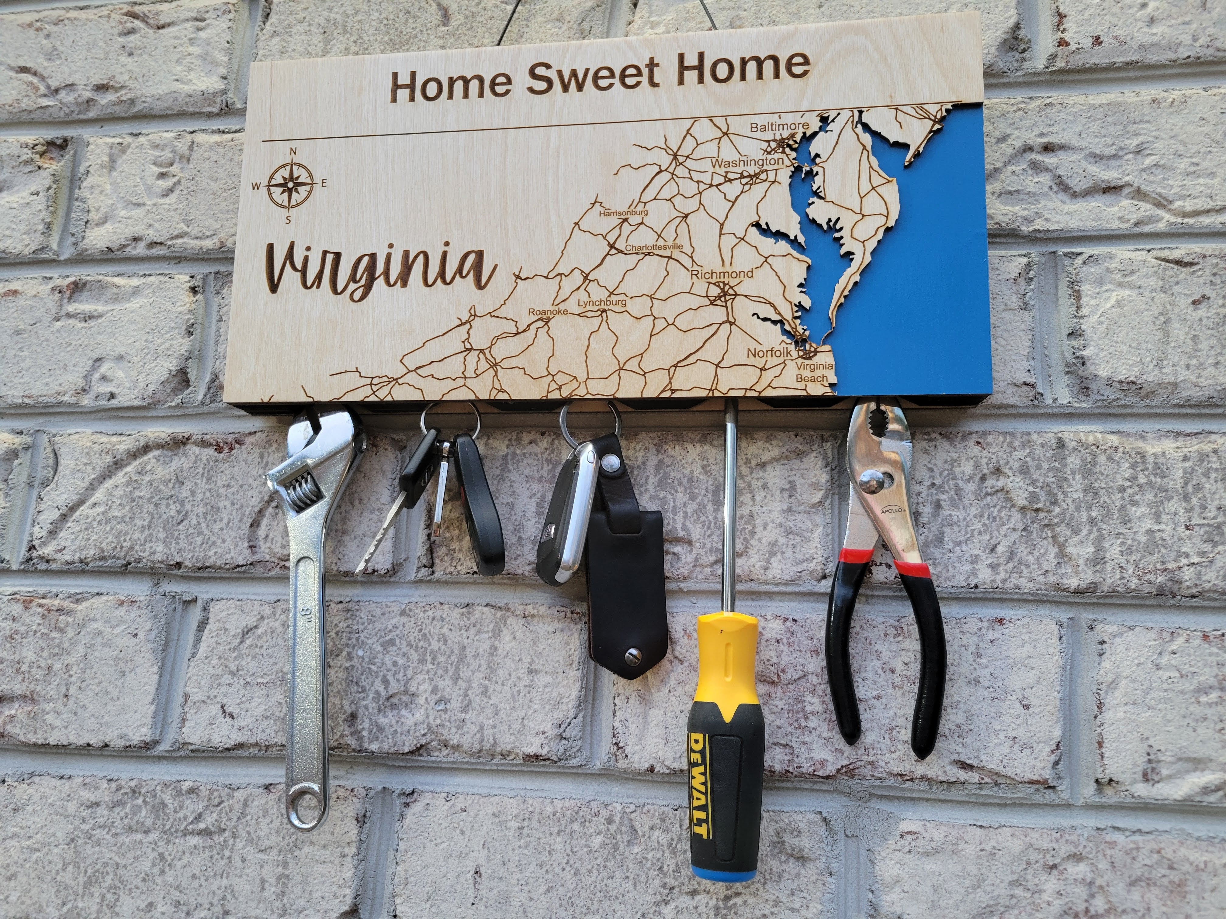 Magnetic Key Holder For Wall, Custom Wooden Location Map image 8