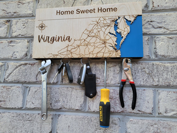 Magnetic Key Holder For Wall, Custom Wooden Location Map image 8