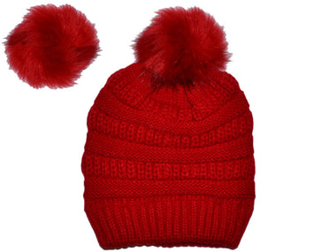 Winter Beanie W/Removable Fur Pom-Pom - Warm Knit Soft Ladies Beanie Hat - 5366 image 1