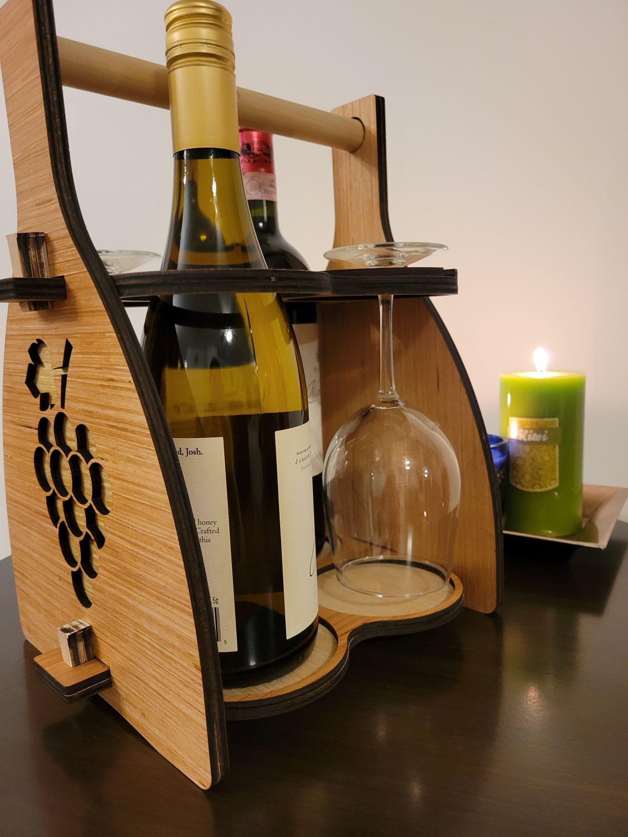 Wood Wine carrier with glass holder image 2