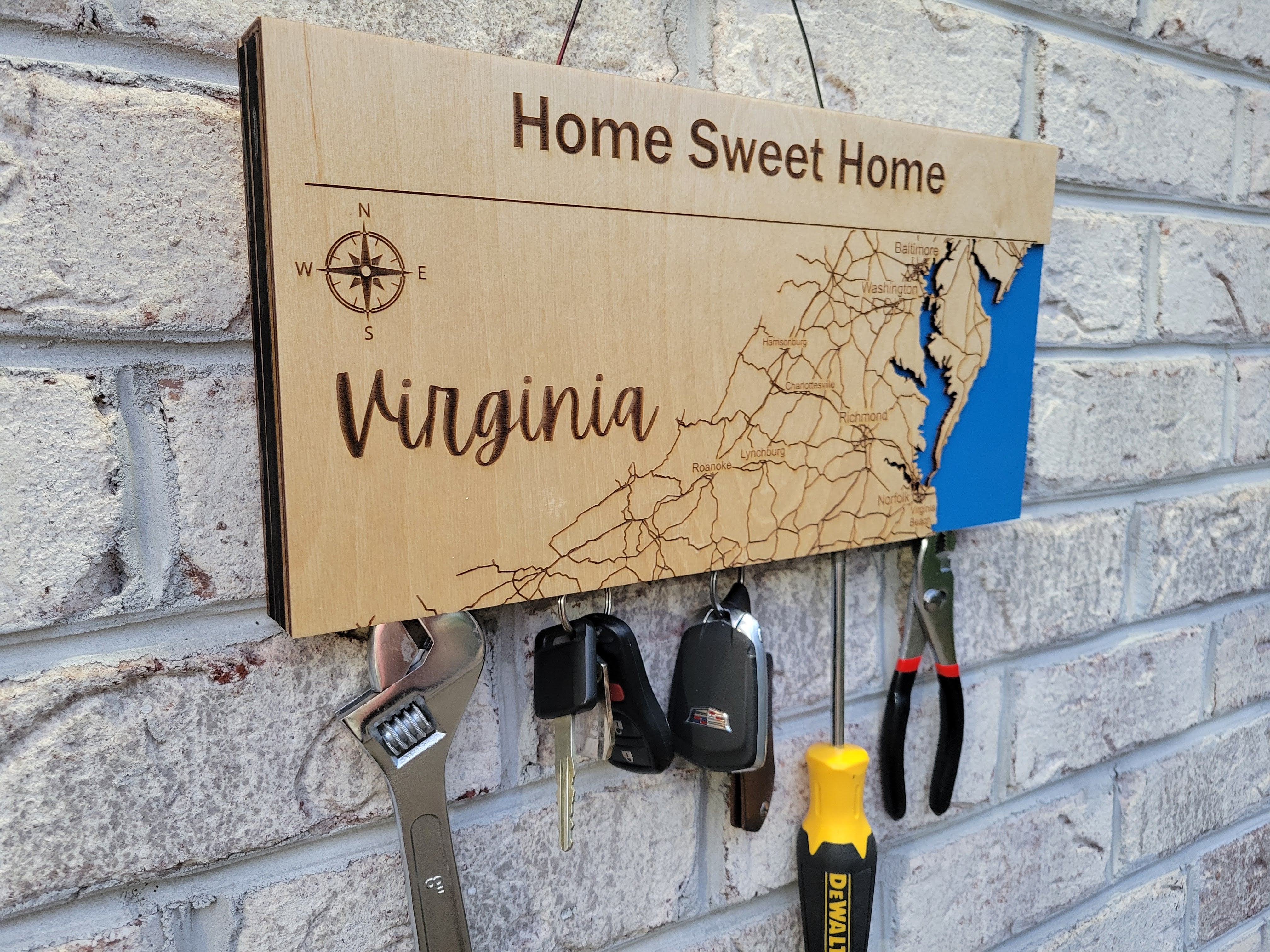 Magnetic Key Holder For Wall, Custom Wooden Location Map image 7
