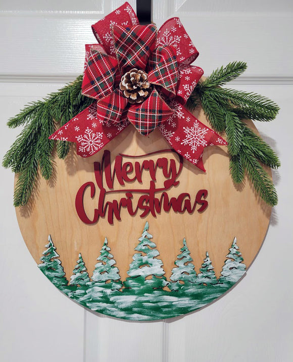 Christmas Door Hanger 18" X-mas trees, front door decor, makes a great gift image 0
