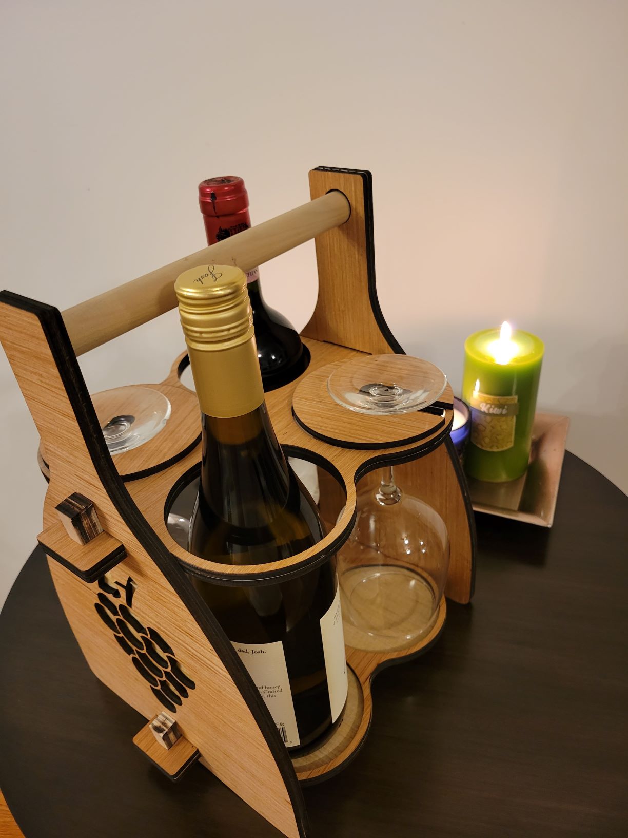 Wood Wine carrier with glass holder image 1