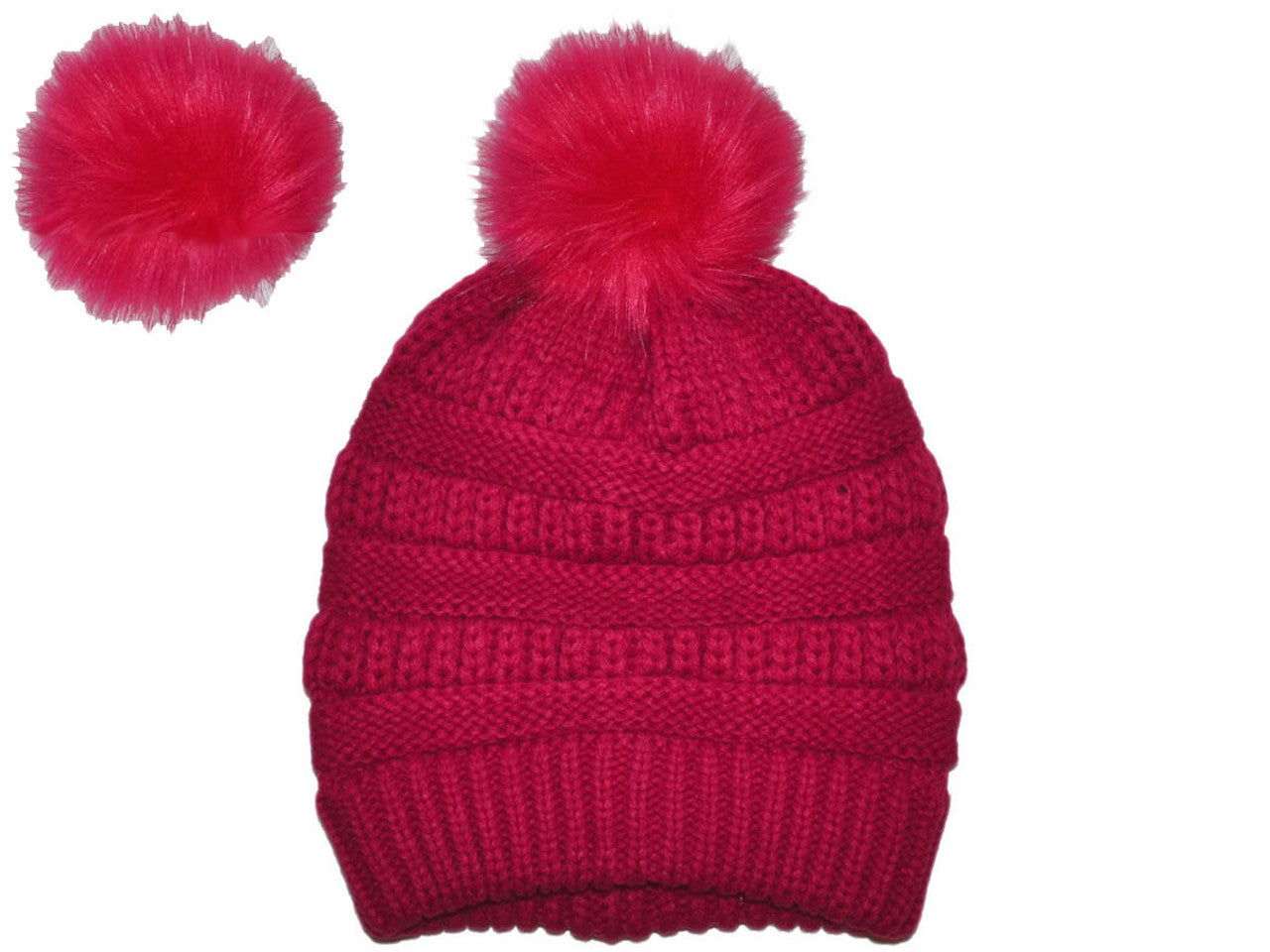 Winter Beanie W/Removable Fur Pom-Pom - Warm Knit Soft Ladies Beanie Hat - 5366 image 6