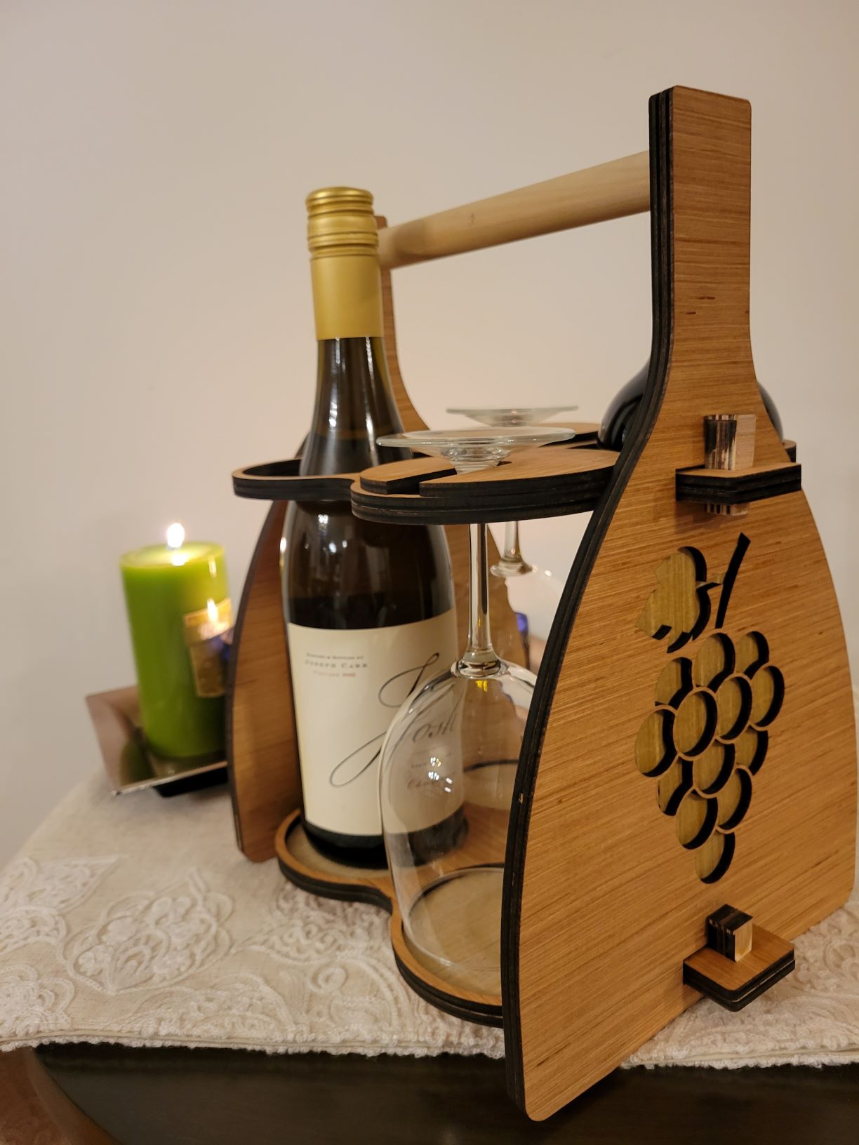 Wood Wine carrier with glass holder image 3
