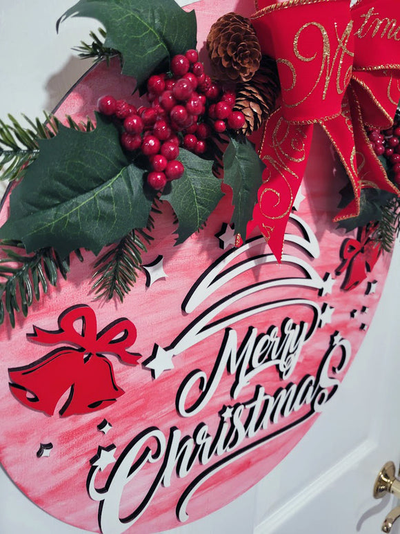 Christmas Door Hanger 18" X-mas trees, front door decor, makes a great gift image 2