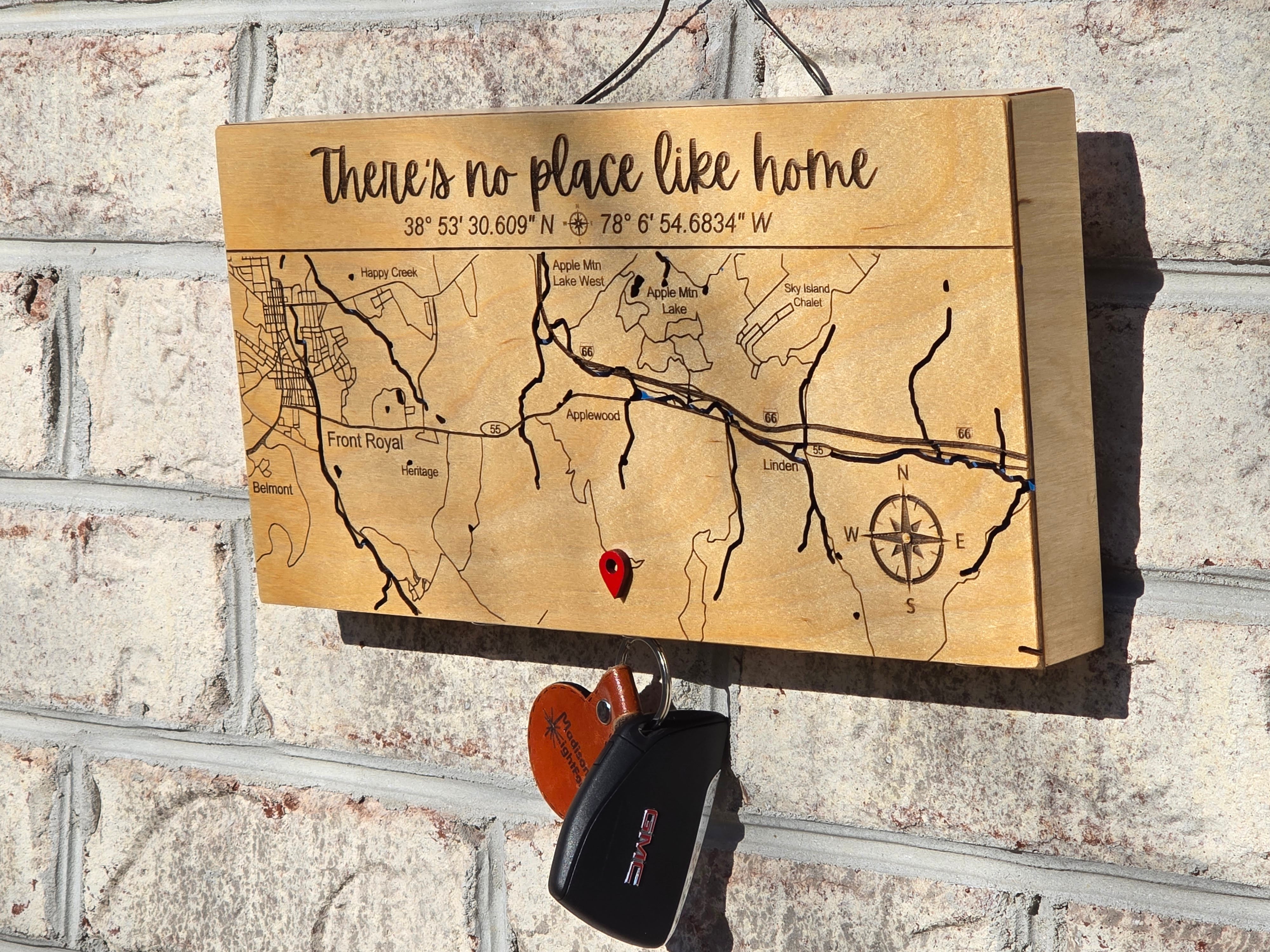 Magnetic Key Holder For Wall, Custom Wooden Location Map image 6