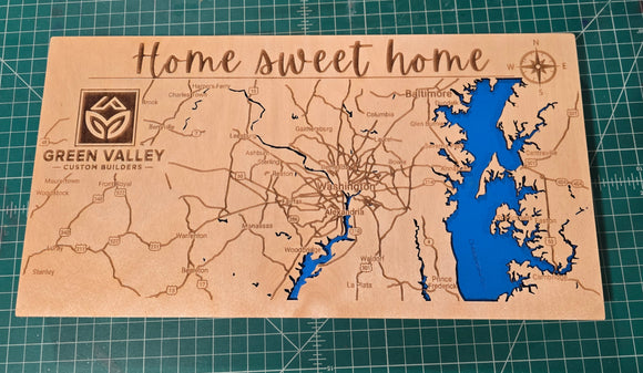 Magnetic Key Holder For Wall, Custom Wooden Location Map image 1