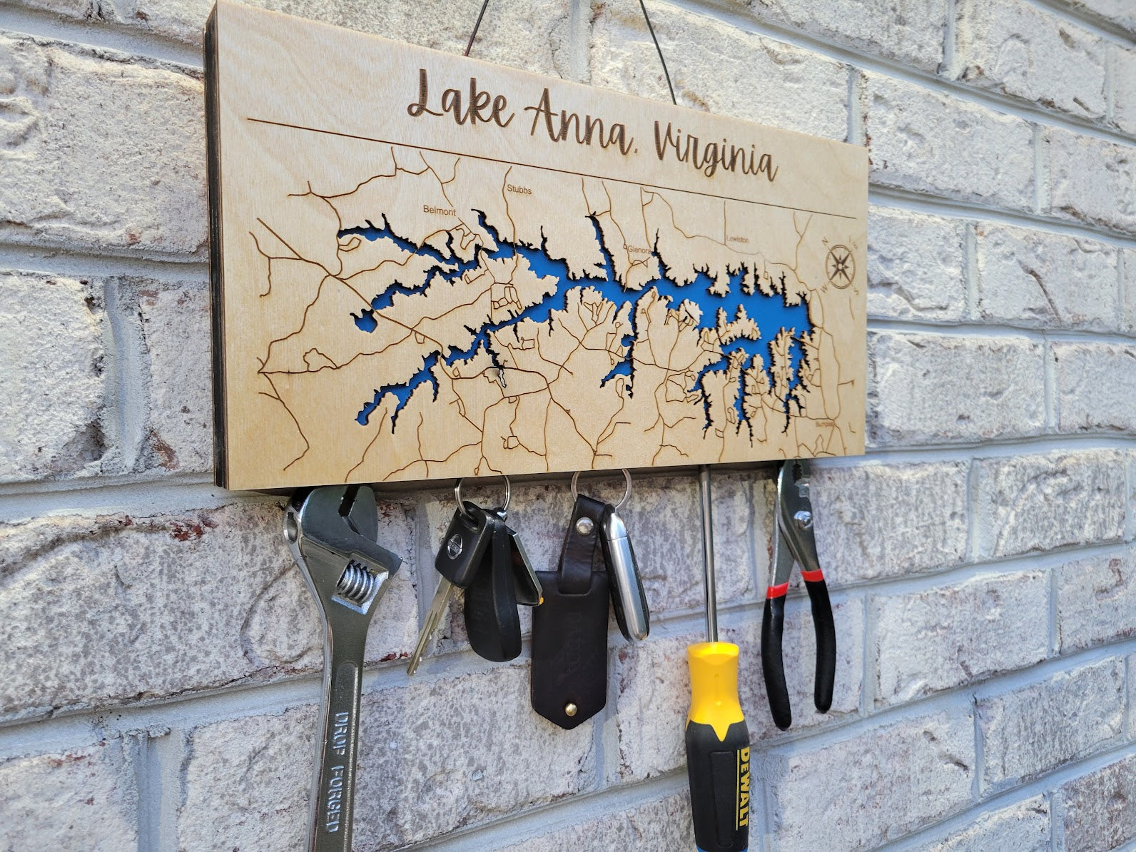 Magnetic Key Holder For Wall, Custom Wooden Location Map image 0