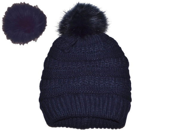 Winter Beanie W/Removable Fur Pom-Pom - Warm Knit Soft Ladies Beanie Hat - 5366 image 5